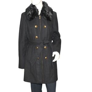 Dennis Basso Black Coat Faux Fur Collar Size Small Extra Button Included Y2K